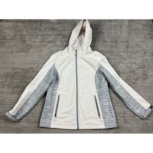 Unknown Activewear Jacket Women M White Grey Space Dye Hooded Softshell Athletic